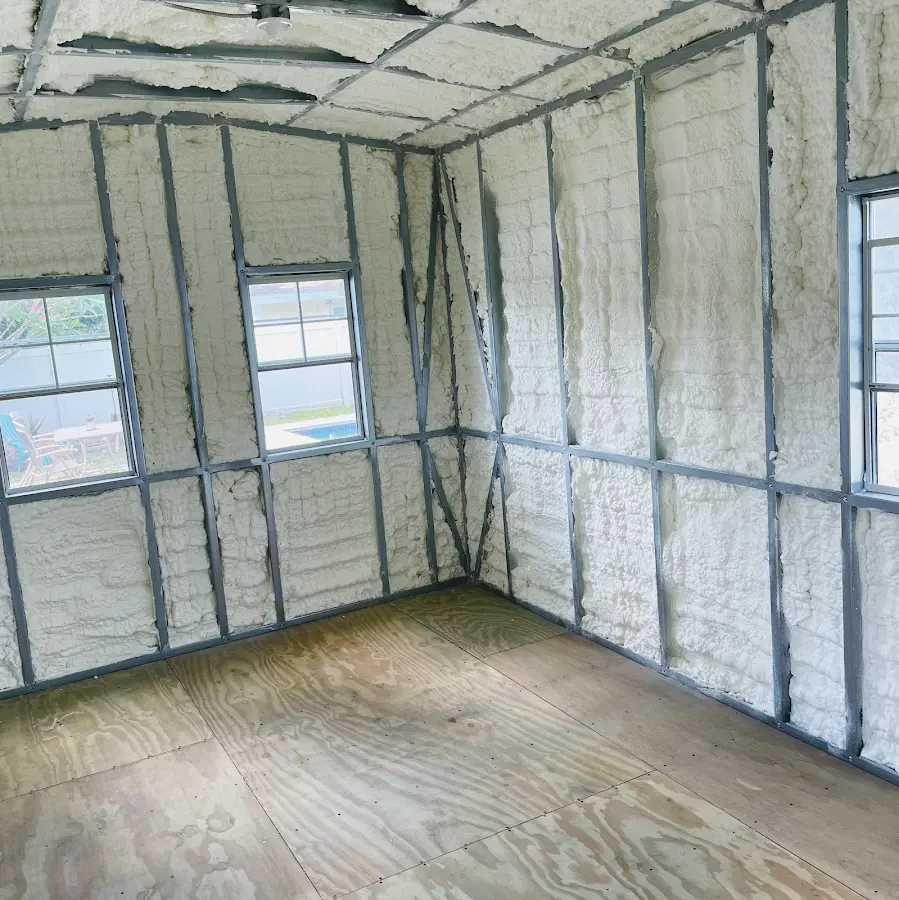 Closed-cell spray foam insulation applied to wall cavities in a residential project in Meadow Lakes